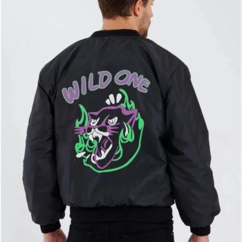 Wild One Baskılı Erkek Bomber Mont – Panter Desenli, Fermuarlı, Kapitone Astarlı Ceket - Siyah