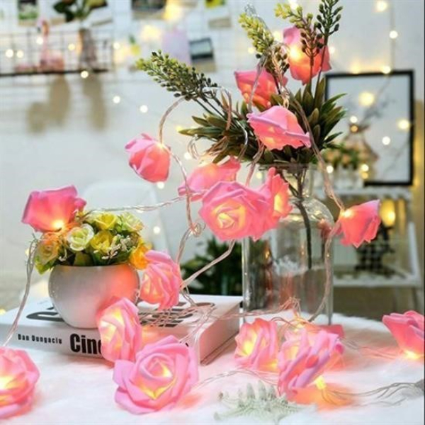 Yapay Gül Tasarımlı Dekoratif Led Işık Pilli (20 Gül)