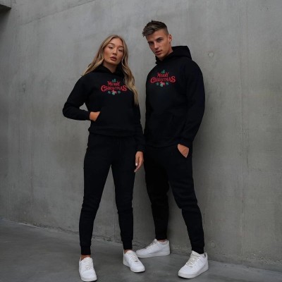 Yılbaşı Merry Christmas Baskılı Oversize Kapüşonlu Sweatshirt Hoodie - Siyah