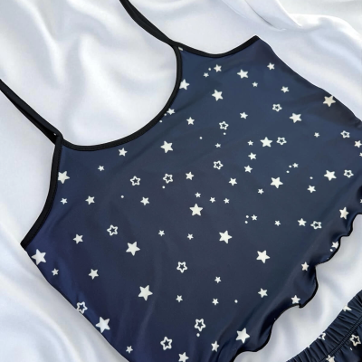 Yıldız Desenli Lacivert Şortlu Pijama Takımı